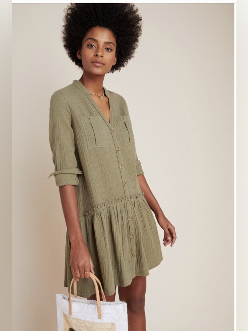 Anthropologie Maeve Katie Textured Utility Tunic Dress